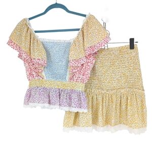 Stellah Smocked Floral Top and Mini Skirt Set Cottagecore Girly Boho